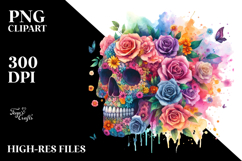 Colorful Skull Made of Flowers PNG Product Image 2