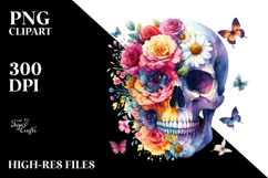 Colorful Skull Made of Flowers PNG Product Image 2