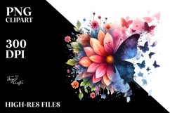 Grungy Flower made of butterfly silhouettes PNG Product Image 2