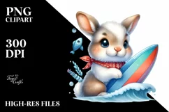 Colorful Baby Snowshoe Hare on Surf Board | Clipart Product Image 3
