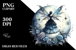 Gothic Fairy on Moon, Watercolor PNG Product Image 2