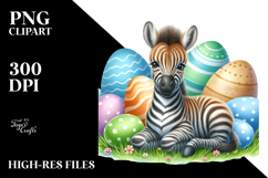 Baby Zebra Among Easter Eggs, Watercolor PNG Product Image 2