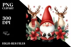 Funny Red Gnomes with Deers PNG Product Image 1