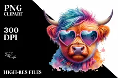 Highland Calf with Heart Sunglasses PNG Product Image 2