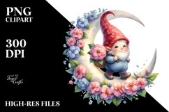 Gnome with Impatiens Floral Frame PNG Product Image 2