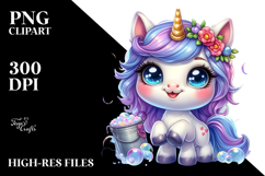 Baby Unicorn with Bubble Bucket PNG Product Image 2
