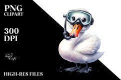 Funny Watercolor Swan with Scuba Helmet | Clipart Product Image 3