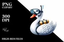 Funny Watercolor Swan with Scuba Helmet | Clipart Product Image 3