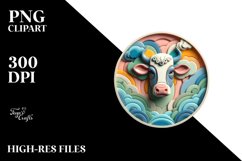 Colorful 3D Round Cow Ornament PNG Product Image 2
