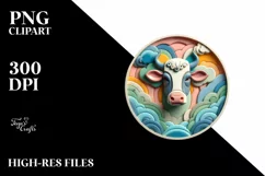 Colorful 3D Round Cow Ornament PNG Product Image 2