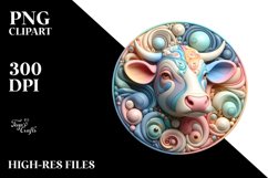 Colorful 3D Round Cow Ornament PNG Product Image 2