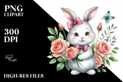 Easter Bunny with Roses , Clipart |T-shirt, Mug PNG Product Image 8