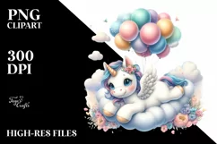 Floating Baby Unicorn with Balloons | Clipart Product Image 3