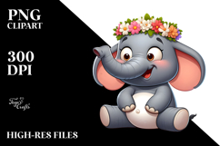 Innocent Elephant with Flower Crown PNG Product Image 2