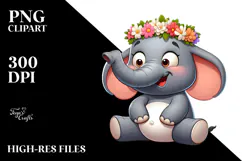 Innocent Elephant with Flower Crown PNG Product Image 2