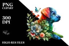 Vibrant Puppy with Abstract Flowers PNG Product Image 2