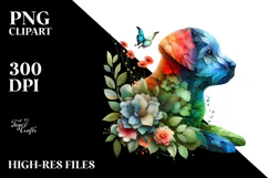 Vibrant Puppy with Abstract Flowers PNG Product Image 2