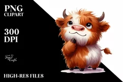 Thoughtful Highland Cow Baby PNG Product Image 1