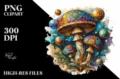 Mystical Celestial Mushroom Watercolor PNG Product Image 3