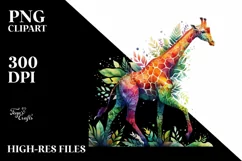 Vibrant Giraffe with Plant Leaves PNG Product Image 1