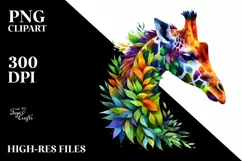 Vibrant Giraffe with Plant Leaves PNG Product Image 3