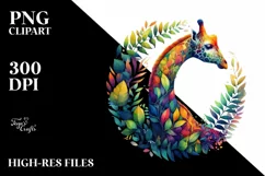 Vibrant Giraffe with Plant Leaves PNG Product Image 3