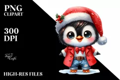 Watercolor Baby Penguin Santa Suit Raincoat Product Image 1