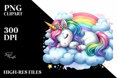 Colorful Baby Unicorn Napping on Cloud Watercolor Product Image 3