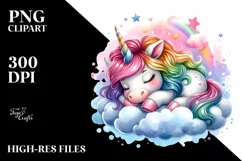 Colorful Baby Unicorn Napping on Cloud Watercolor Product Image 1