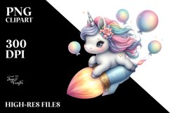 Cute Baby Unicorn Riding on Comet | Clipart Product Image 1