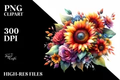 Colorfull Sunflower Bouquet | Sublimation Clipart Product Image 1