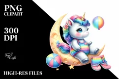 Pastel Unicorn Beach Suit Moon | Sublimation | Clipart Product Image 1