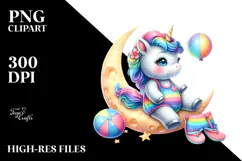 Pastel Unicorn Beach Suit Moon | Sublimation | Clipart Product Image 2