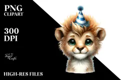 Cute Baby Lion with Party Hat PNG Product Image 2