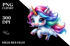 Running Baby Unicorn with Cool Haircut, Watercolor PNG Product Image 2