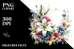 Colorfull Floral Frame with Pink Lilies PNG Product Image 1