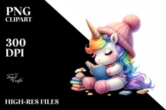 Baby Unicorn Reading in Style | Sublimation | Clipart Product Image 1