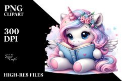 Watercolor Cute Unicorn Reading Product Image 3