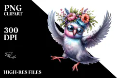 Agressive Dove with Floral Wreath PNG Product Image 2