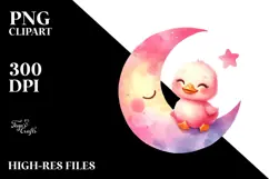 Colorful Baby Duck Smiling on Moon PNG Product Image 2