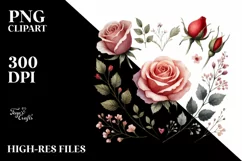 Watercolor Heart with Roses, PNG Product Image 2