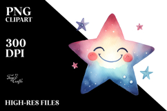 Smiling Whimsical Star Watercolor PNG Product Image 2