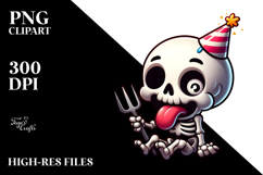 Happy Cartoon Skeleton with Party Hat, Cartoon PNG Product Image 2