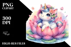 Winking Baby Unicorn on Floating Lotus | Clipart Product Image 3
