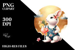 Watercolor Bunny with Cocktail PNG Product Image 2