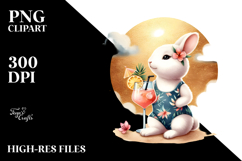 Watercolor Bunny with Funky Beachwear Cocktail PNG Product Image 2