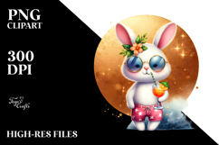 Watercolor Bunny with Funky Beachwear Cocktail PNG Product Image 2