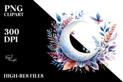 Wimsical Moon with Foliage | Clipart Product Image 2