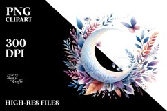 Wimsical Moon with Foliage | Clipart Product Image 3