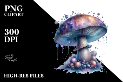 Detailed Pastel Mushroom with Celestial Theme Watercolor PNG Product Image 2
